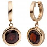 Creolen 585 Rotgold mit 2 Granaten rot | Edelsteine