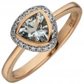 Damen Ring 585 Rotgold mit Aquamarin und 21 Brillanten 0,10 ct. | Edelsteine