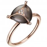 Damenring 585 Rotgold mit Mondstein grau und 6 Brillanten