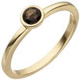 Damen Ring 585 Gelbgold mit Rauchquarz in Rundfassung | Edelsteine