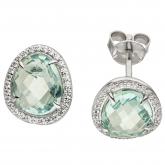 Ohrstecker 925 Sterling Silber mit 2 Glassteinen hellblau und 58 Zirkonia weiß | Silberschmuck