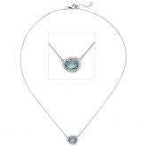 Collier/Ankerkette mit Anhänger Glasstein hellblau und 29 Zirkonia 925 Silber 45 cm | Silberschmuck