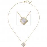 Collier/Ankerkette mit Anhänger 925 Silber/vergoldet Perlmutt und 28 Zirkonia weiß | Vergoldet