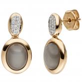 Ohrstecker 585 Rotgold mit 2 Mondstein Cabochons und 32 Brillanten 0,16 ct. | Edelsteine