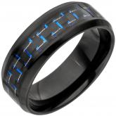 Herren Ring Edelstahl/PVD schwarz mit Carbon Einlage und blau | Edelstahlschmuck