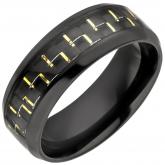 Herren Ring Edelstahl/PVD schwarz mit Carbon Einlage und goldfarben | Edelstahlschmuck