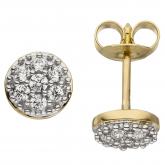 Ohrstecker rund 375 Gelbgold bicolor mit 14 Zirkonia weiß