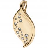 Anhänger "Blatt" geschwungen 585 Gelbgold mit 17 Brillanten 0,26 ct. | JOBO