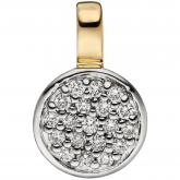 Anhänger rund 585 Gelbgold bicolor mit 19 Brillanten | Edelsteine