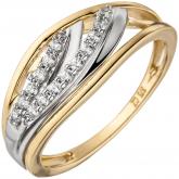 Damen Ring 375 Gelbgold bicolor mit 15 Zirkonia weiß