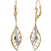 Boutons "Blatt" 375 Gelbgold bicolor mit 14 Zirkonia weiß | Gelbgoldschmuck