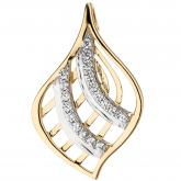 Anhänger "Blatt" 375 Gelbgold bicolor mit 18 Zirkonia weiß | JOBO