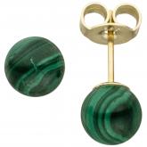 Kugel-Ohrstecker 585 Gelbgold mit 2 Malachiten grün | Edelsteine