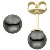 Ohrstecker 585 Gelbgold mit 2 Hämatiten | Edelsteine