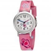 JOBO Quarz analog Kinder Armbanduhr "Schmetterling" rosa Aluminium/Edelstahl