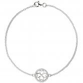 Armband "Kleeblatt" rund 925 Sterling Silber mit 28 Zirkonia weiß 19 cm | Silberschmuck