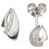 Ohrstecker 925 Sterling Silber/teilmatt mit 14 Zirkonia weiß abstrakt | Silberschmuck
