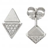 Ohrstecker "Dreieck-Doppel" 925 Silber/teilmatt mit 20 Zirkonia weiß