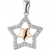 Anhänger "Stern und Sternchen" 925 Silber/teilrotvergoldet mit 30 Zirkonia weiß | Bicolor Schmuck