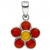 Kinder Anhänger "Blume" 925 Sterling Silber mit Emaille orange/gelb | Silberschmuck