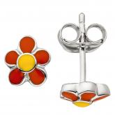 Kinder Ohrstecker "Blume" 925 Sterling Silber mit Emaille orange/gelb