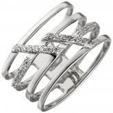 Damen Ring 4-reihig 925 Silber mit 28 Zirkonia weiß abstrakt | Silberschmuck