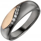 Damen Ring 925 Sterling Silber/schwarz und rotvergoldet mit 6 Zirkonia weiß | Silberschmuck