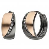 Creolen 925 Sterling Silber/schwarz und rotvergoldet mit 12 Zirkonia weiß | Silberschmuck