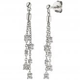 Ohrstecker mit Kettchen und 12 Zirkonia weiß 925 Sterling Silber | Silberschmuck