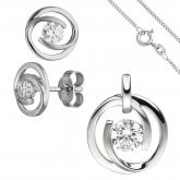 Schmuck-Set 333 Weißgold mit 3 Zirkonia weiß Ohrstecker, Anhänger und Kette 45 cm | Sets