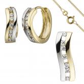 Schmuck-Set 333 Gelbgold bicolor mit Zirkonia weiß Creolen, Anhänger, Kette 42 cm | Sets
