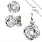 Schmuck-Set "Knoten" 585 Weißgold mit 3 Brillanten Ohrstecker, Anhänger und Kette 42 cm | Sets