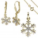 Schmuck-Set "Schneeflocke" 333 Gelbgold mit Zirkonia weiß und Kette ca. 45 cm | Sets