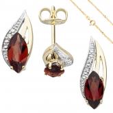 Schmuck-Set 585 Gelbgold mit Granat und Brillanten mit Singapurkette ca. 45 cm | Sets