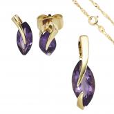 Schmuck-Set 585 Gelbgold mit Amethysten violett Ohrstecker, Anhänger und Kette 42 cm | Sets