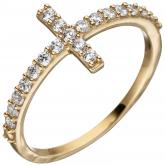 Damen Ring "Kreuz" 333 Gelbgold mit 19 Zirkonia weiß | Gelbgoldschmuck