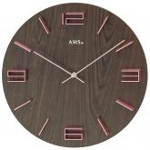 AMS Quarz analog Wanduhr rund nussbaumfarben Zeiger rosa AMS Quarz analog Wanduhr rund nussbaumfarben Zeiger rosa