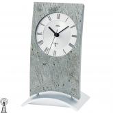 AMS Funk analog Tischuhr Holz mit Stein-Auflage geschwungen designt AMS Funk analog Tischuhr Holz mit Stein-Auflage geschwungen designt