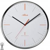 Atlanta Funk analog Wanduhr silberfarben mit Strichskala orange/grau | Atlanta