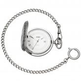 JOBO Quarz analog Taschenuhr verchromt mit Datum und Sprung-Deckel | Uhren