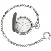 JOBO Quarz analog Taschenuhr verchromt mit Kette und Sprung-Deckel | Uhren
