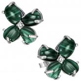 Ohrstecker "Blume" 925 Sterling Silber mit 8 Malachit-Cabochons und 2 Zirkonia weiß | Edelsteine