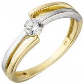 Damen Ring 333 Gelb-/Weißgold mit Zirkonia weiß doppelschienig | Gelbgoldschmuck