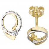 Ohrstecker 333 Gelbgold bicolor mit 2 Zirkonia weiß abstrakt | Gelbgoldschmuck