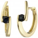 Creolen 333 Gelbgold mit 2 Blue Saphiren Twist | Edelsteine