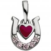 Kinder Anhänger "Hufeisen mit Herz" 925 Sterling Silber und 5 Zirkonia rosa | Silberschmuck