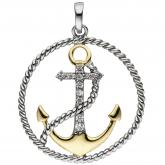 Anhänger "Anker" 925 Silber/teilvergoldet mit 13 Zirkonia weiß | JOBO