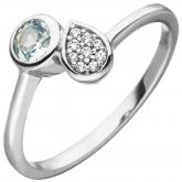 Damen Ring 925 Silber mit Blautopas hellblau und 9 Zirkonia weiß | Silberschmuck