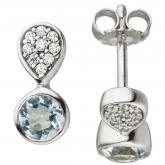 Ohrstecker 925 Silber mit 2 Blautopasen und 18 Zirkonia weiß | Edelsteine