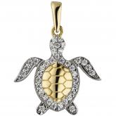 Anhänger "Schildkröte" 333 Gelbgold Bicolor mit 38 Zirkonia weiß | Gelbgoldschmuck